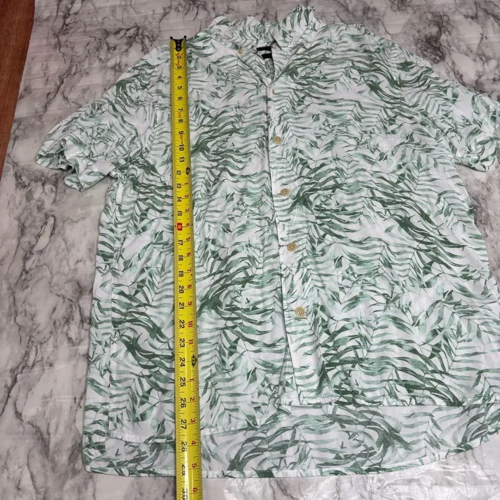 Banana Republic button up tropical Green white Leaf Shirt lightweight large